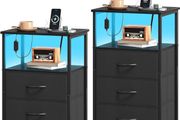 3 Drawers Chest of Drawers for Bedroom with Charging Station and LED Light,