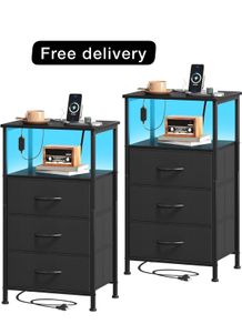 3 Drawers Chest of Drawers for Bedroom with Charging Station and LED Light,