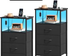 3 Drawers Chest of Drawers for Bedroom with Charging Station and LED Light,