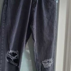 Wednesdays Girl black ripped barrel cropped jeans Sz 30 (Fit 10UK)