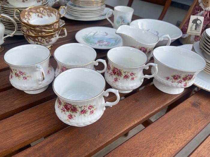 Vintage Regal Heritage Bone China Tea Set Pink Floral and Gold Rim