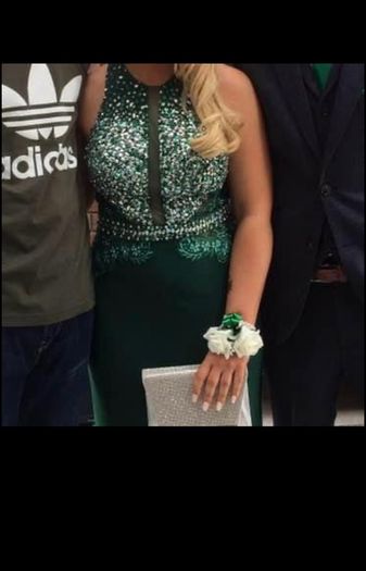 Open Back Green with Diamond with zip up the back Ball Gown/ Debs/ Prom Dress size UK 10