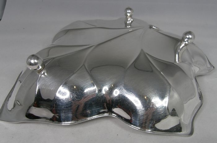Vintage WMF Silver Plated Grape Vine Leaf Dish, Germany, 9.5 inches Footed Serving Bowl