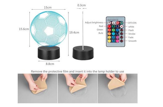 Football 3D Optical Illusion Lamp Night Light for Boys, 7 Color Changing Touch Table