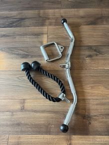 Gym Equipment Set: Triceps Rope, EZ Bar & Handle