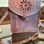 Vintage 1970s 1980s Hand Made Moroccan Leather Crossbody Bag Sunburst Motif Image 9