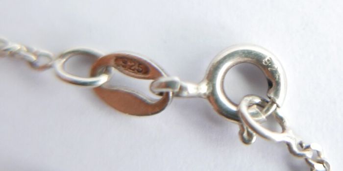 Vintage 925 Sterling Silver Cat Pendant Necklace - enamel detail