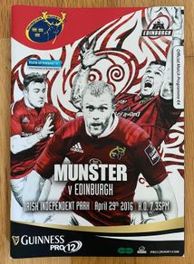 2016 Munster v Edinburgh - Guinness PRO12 Programme