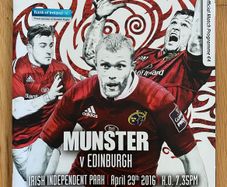2016 Munster v Edinburgh - Guinness PRO12 Programme