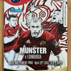 2016 Munster v Edinburgh - Guinness PRO12 Programme