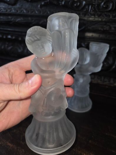 Pair of Art Deco Frosted Glass Candleholders