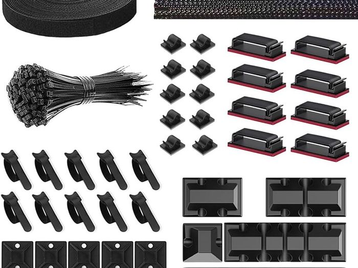NEW SALE | Cable Management Kit, 146Pcs Tidy for Home Office under Desk- 100 Wire Organizer Ties, 5 Upgrade Silicone Holder, 2 Sleeve, 28 Adhesive Clips, 1 Roll Organiser Straps etc