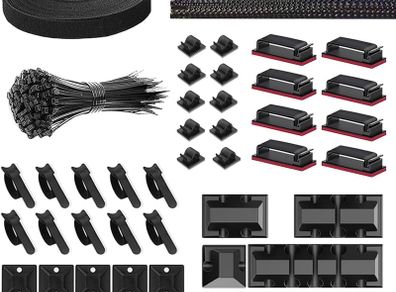 NEW SALE | Cable Management Kit, 146Pcs Tidy for Home Office under Desk- 100 Wire Organizer Ties, 5 Upgrade Silicone Holder, 2 Sleeve, 28 Adhesive Clips, 1 Roll Organiser Straps etc