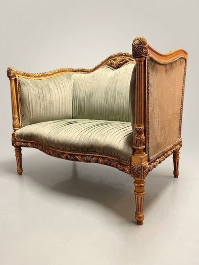 Louis XVI Style Carved Giltwood & Green Velvet Sofa