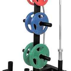 6-Pegs Olympic Weight Plate Rack & 4 Barbells  363 kg Capacity, Heavy-Duty Gym Organiser, Scratch-Resistant Frame, Powder-Coat Finish, Easy to Assemble, Compact & Space-Saving
