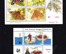 1994 Ireland Stampa Members & Public Souvenir (Matching pair No. 301) Moths  Fauna & Flora Commemorative Stamps Miniature Sheet (red overprint) & Europa Commemorative Stamps Miniature Sheet (black overprint)  Overprinted for Stampa Mint Never 