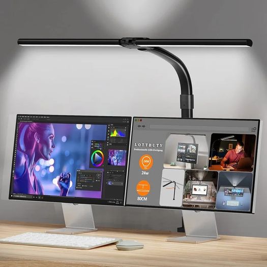 LED Desk Lamp for Study,24W Double Head Desk Lamps Office,Eye Protection Desk Light with Clamp,25 Lighting Modes,Monitor Light Bar for Study/Working/Computer/Reading/Workbench/Painting