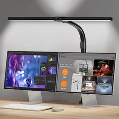 LED Desk Lamp for Study,24W Double Head Desk Lamps Office,Eye Protection Desk Light with Clamp,25 Lighting Modes,Monitor Light Bar for Study/Working/Computer/Reading/Workbench/Painting
