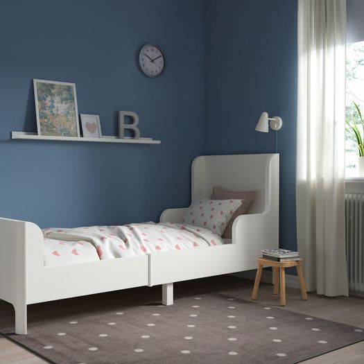 Girl Extendable Bed. light Pink and Mattress. IKEA BUSUNGE
