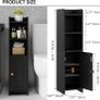 Bathroom Storage Cabinet, Freestanding Bathroom Organizer for Small Spaces, Narrow Toilet Paper Corner Floor with Door and Shelves,Black Image 3