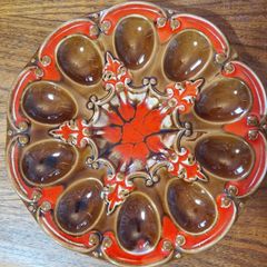 1970's Red and Brown drip glazed Egg Platter