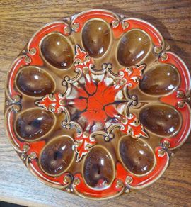 1970's Red and Brown drip glazed Egg Platter