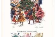 1980 Great Britain Limited Edition Lithographed Print measuring 333mm X 257mm showing Christmas Commemorative stamps with First Day of Issue Cancel