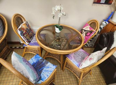 table and chairs, armchair