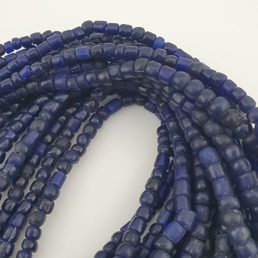 Antique African Style Dark Blue 4-5.5mm Glass Beads Necklace Strand