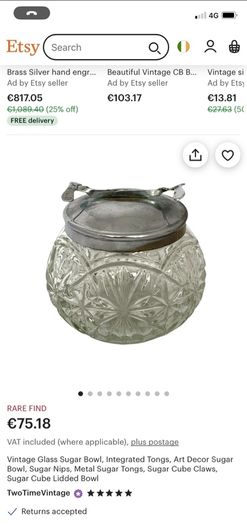 vintage glass sugar bowl with integrated thongs