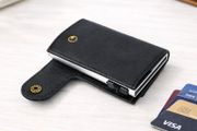 Premium Genuine Leather Smart Card Holder Wallet RFID Blocking Slim Wallet with Pop-Up Card Case