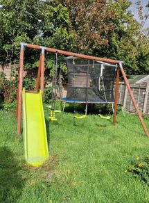 Wooden Swing Set with Wave Slide