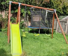 Wooden Swing Set with Wave Slide