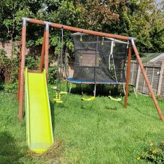 Wooden Swing Set with Wave Slide