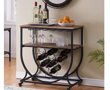 Bar Trolley Wine Storage, Barbecue Trolley Retro Style with Glass Shelf and Bottle Shelf for Club, Party, Kitchen