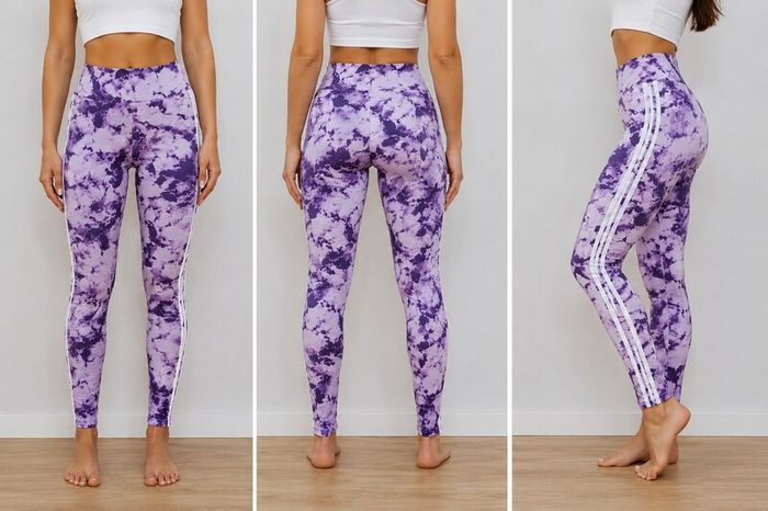 Purple Tie Dye High Waisted Leggings with Side Stripes S/M