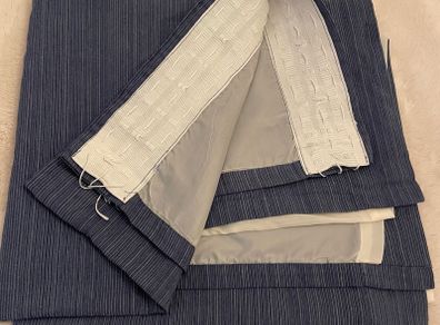 long Navy lined Curtains