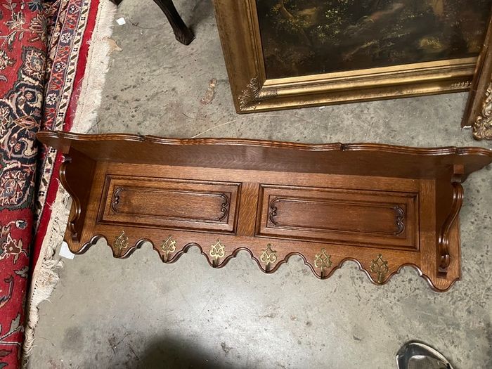 Very nice old hand carved coatrack with shelf
