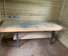 Large work bench with cast iron legs