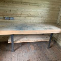 Large work bench with cast iron legs