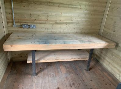 Large work bench with cast iron legs