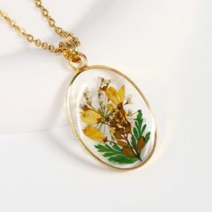 Flower epoxy resin necklace Gold Necklace