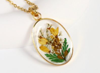 Flower epoxy resin necklace Gold Necklace