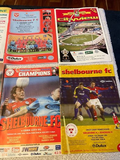 League of Ireland soccer programmes mostly Shelbourne any 5 for 10 euro