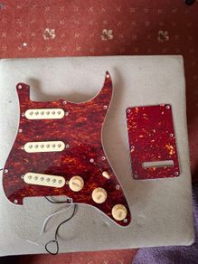 Squier strat loaded pickguard and backplate with screws