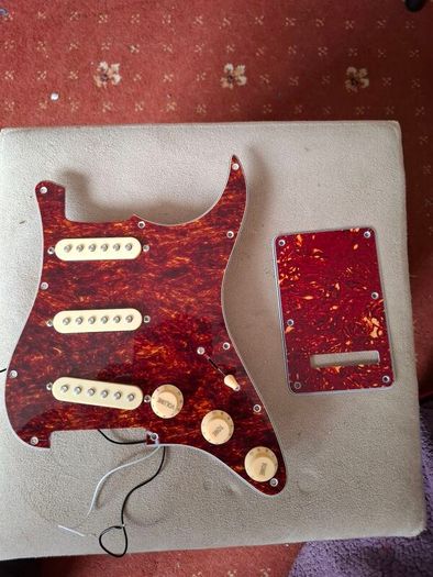 Squier strat loaded pickguard and backplate with screws