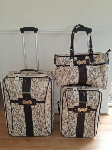 Brown 3 Piece Snake Skin Luggage Set