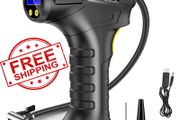 NEW SALE | Cordless Tyre Inflator Air Compressor, 12V USB Rechargeable Battery Portable Handheld Electric Digital Tyre Pump with LED Light and 3 Nozzle