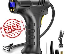 NEW SALE | Cordless Tyre Inflator Air Compressor, 12V USB Rechargeable Battery Portable Handheld Electric Digital Tyre Pump with LED Light and 3 Nozzle