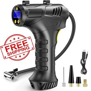 NEW SALE | Cordless Tyre Inflator Air Compressor, 12V USB Rechargeable Battery Portable Handheld Electric Digital Tyre Pump with LED Light and 3 Nozzle
